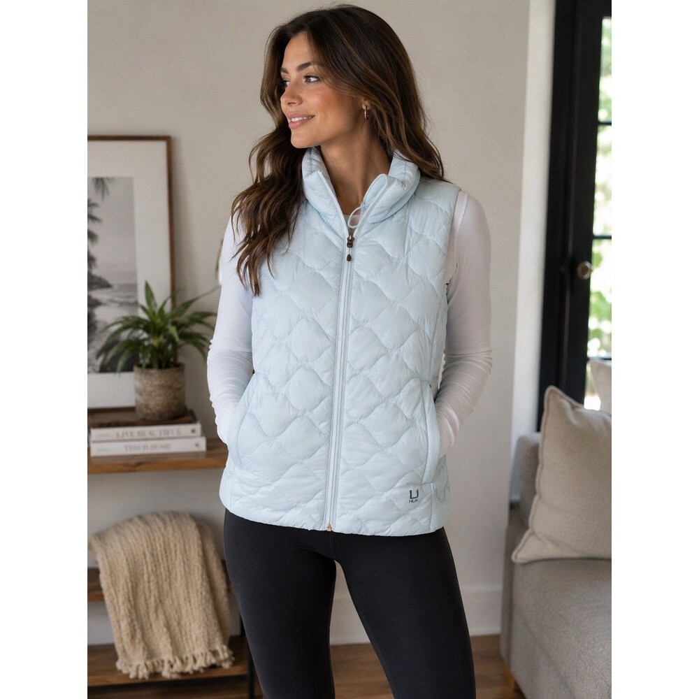 Huk Plush Fleece Full Zip Vest Women's Cool Blue Medium Zip Pockets